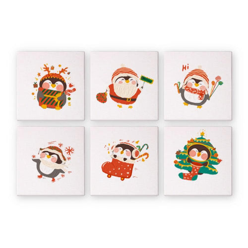 6 Mini Paintings | Kerst Pinguïns set