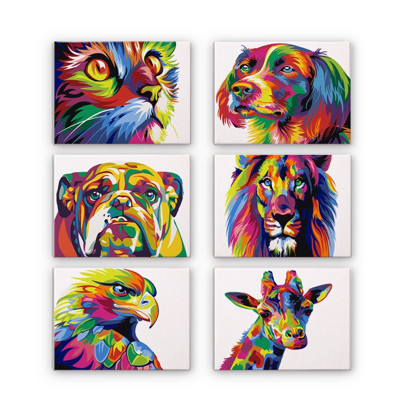 Schilder Op Nummers - 6 Mini Paintings - Kleurrijke dieren set