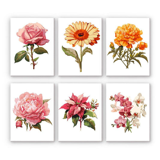 Schilder Op Nummers - 6 Mini Paintings | Bloemen set