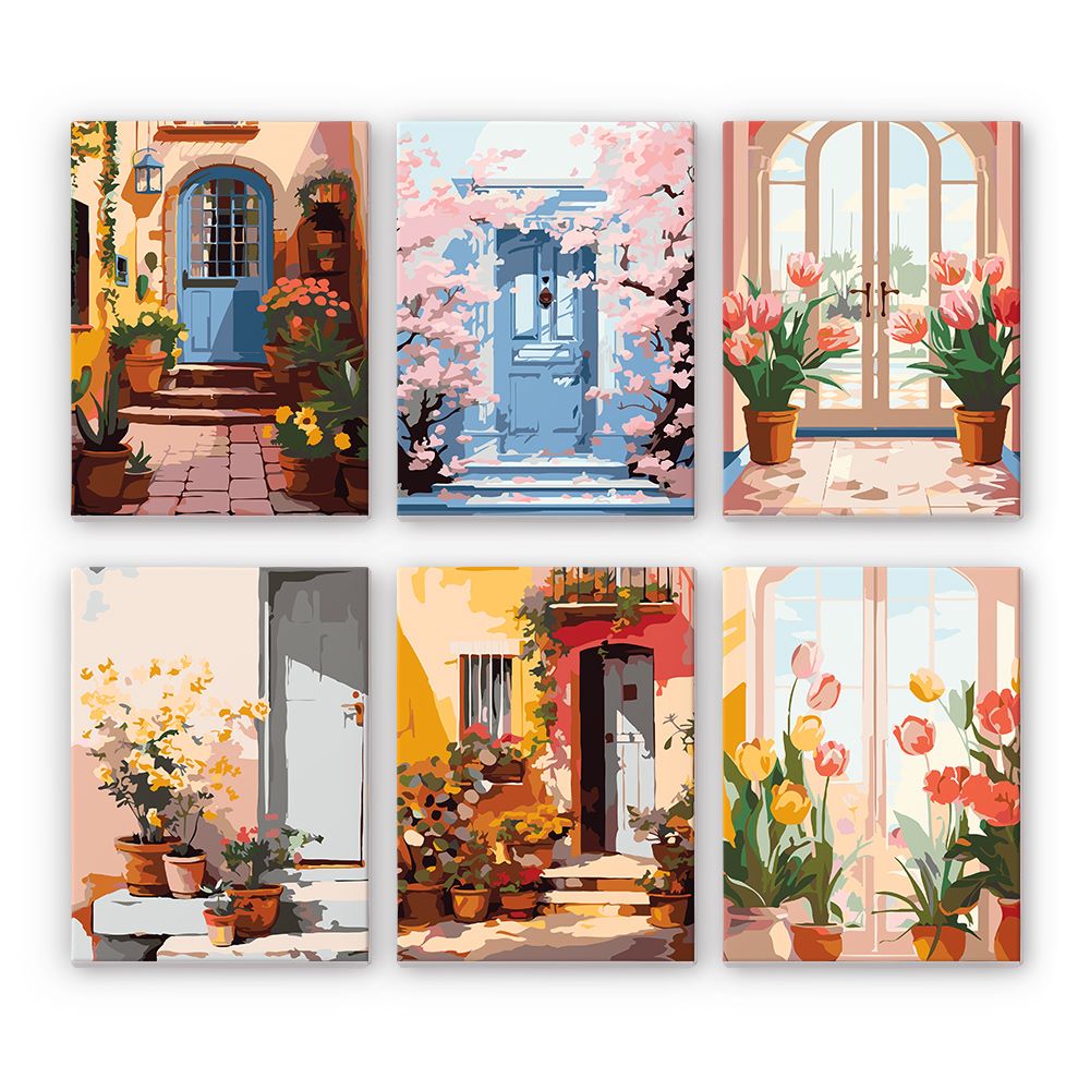 Schilder Op Nummers - 6 Mini Paintings | Kleurrijke deuren set