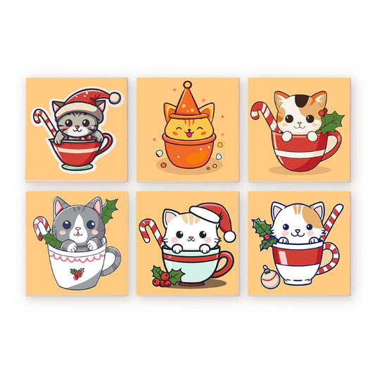 Schilder Op Nummers - 6 Mini Paintings | Kerst katjes set