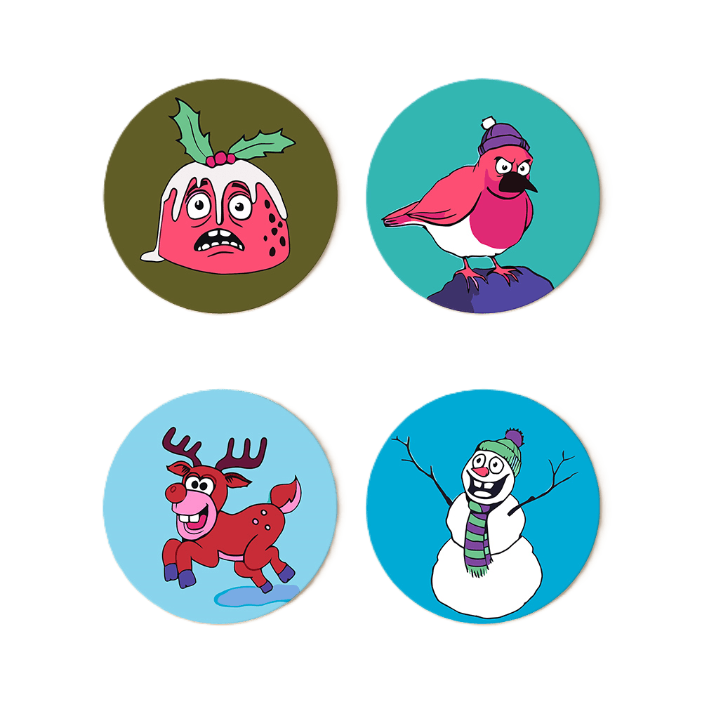 4 Schilder op Nummer Onderzetters - Gekke kerst set