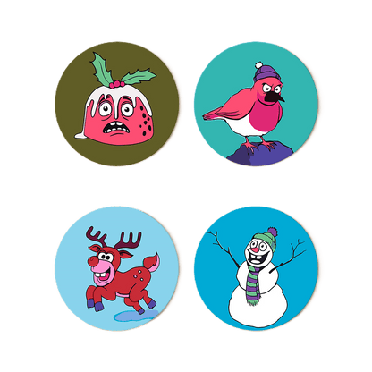 4 Schilder op Nummer Onderzetters - Gekke kerst set