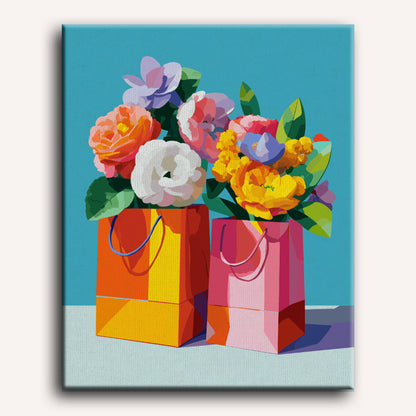 Bloemen in papieren zak