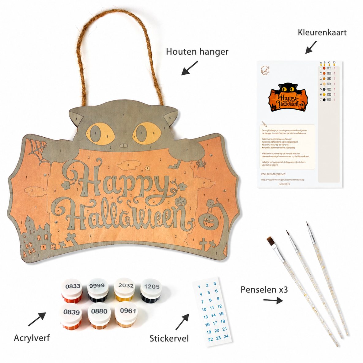 Halloween Kat – Schilder op Nummer Houten Hanger