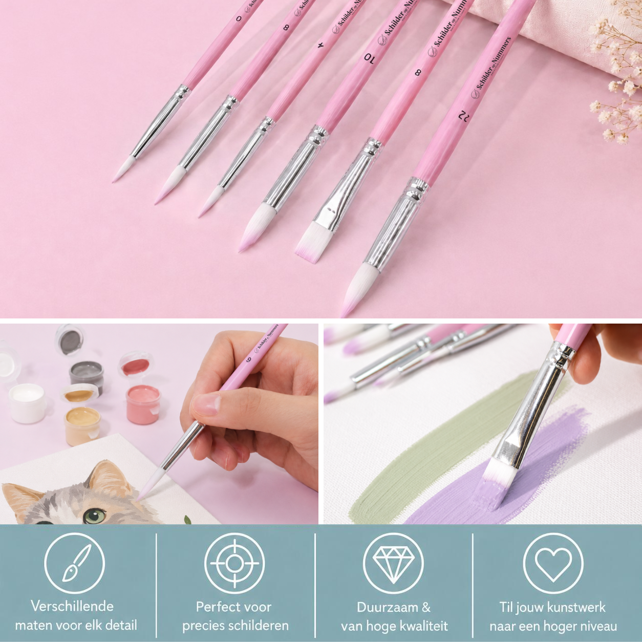 Premium Roze Penselen Set | 6 Stuks