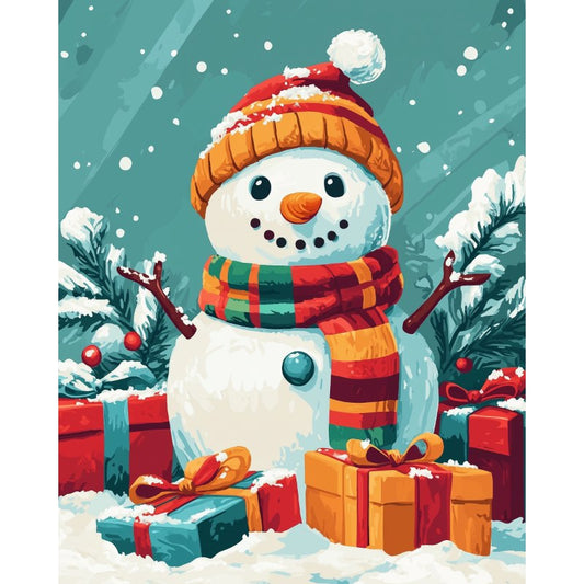 Schilder Op Nummers - Sneeuwpop met cadeautjes