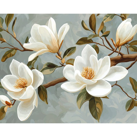 Schilder Op Nummers - Witte magnoliabloemen