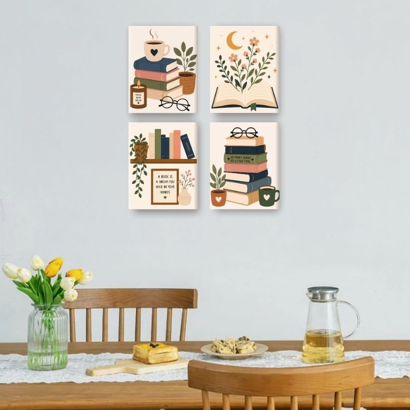 4 Mini Paintings | Boekenliefhebber Set