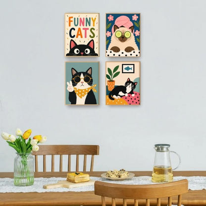 4 Mini Paintings | Grappige Katten Set