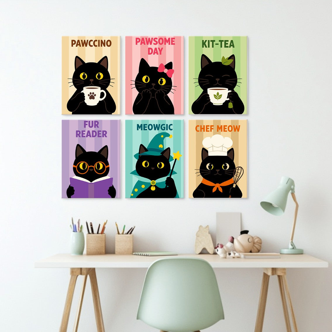 6 Houten Plaat Mini Paintings – Koffie & Snorharen Set