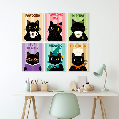 6 Houten Plaat Mini Paintings – Koffie & Snorharen Set