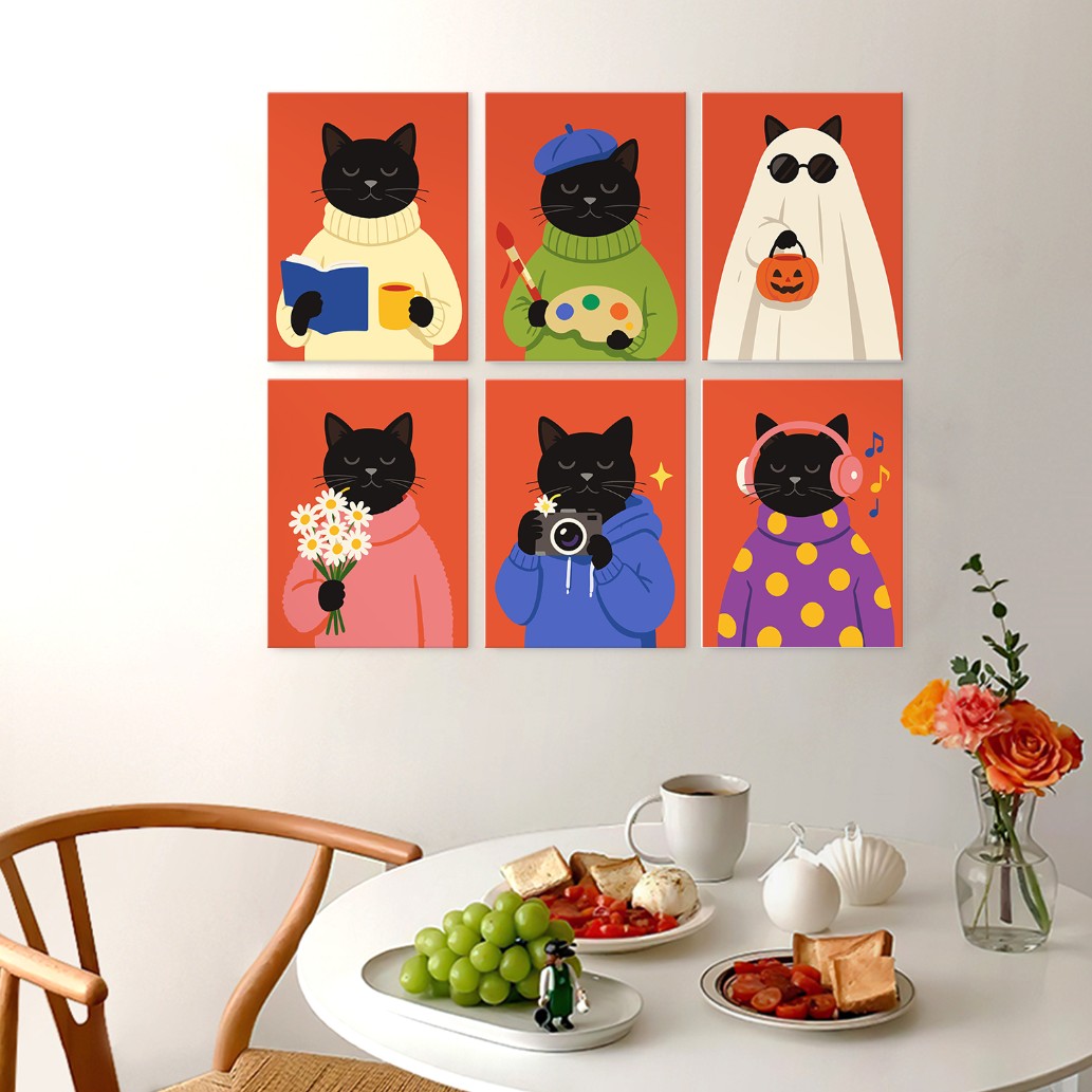 6 Houten Plaat Mini Paintings – Gezellig Kattenseizoen Set