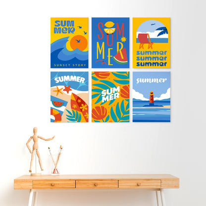 6 Houten Plaat Mini Paintings – Zomerse Zonsondergang Set