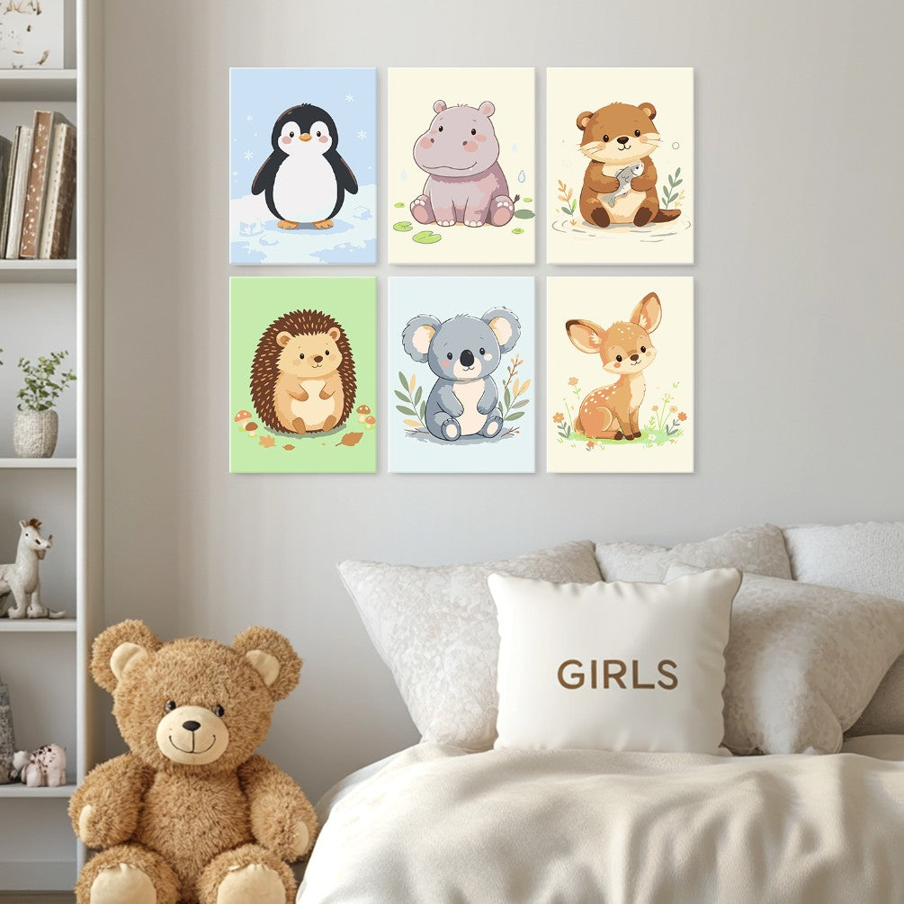 6 Houten Plaat Mini Paintings – Kleine Dierenvriendjes Set