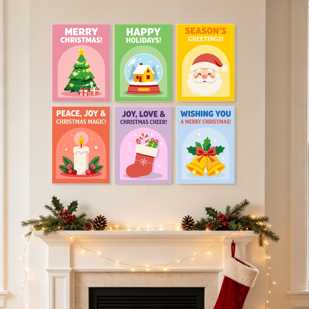 6 Houten Plaat Mini Paintings – Kerstwensen Set