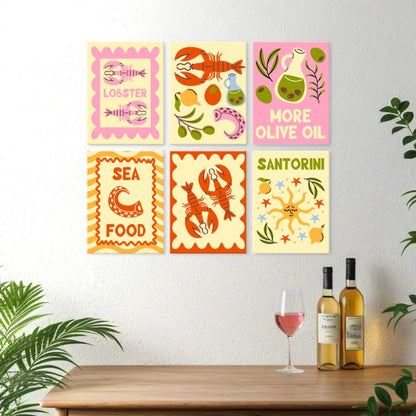 6 Houten Plaat Mini Paintings – Mediterrane Vangst Set
