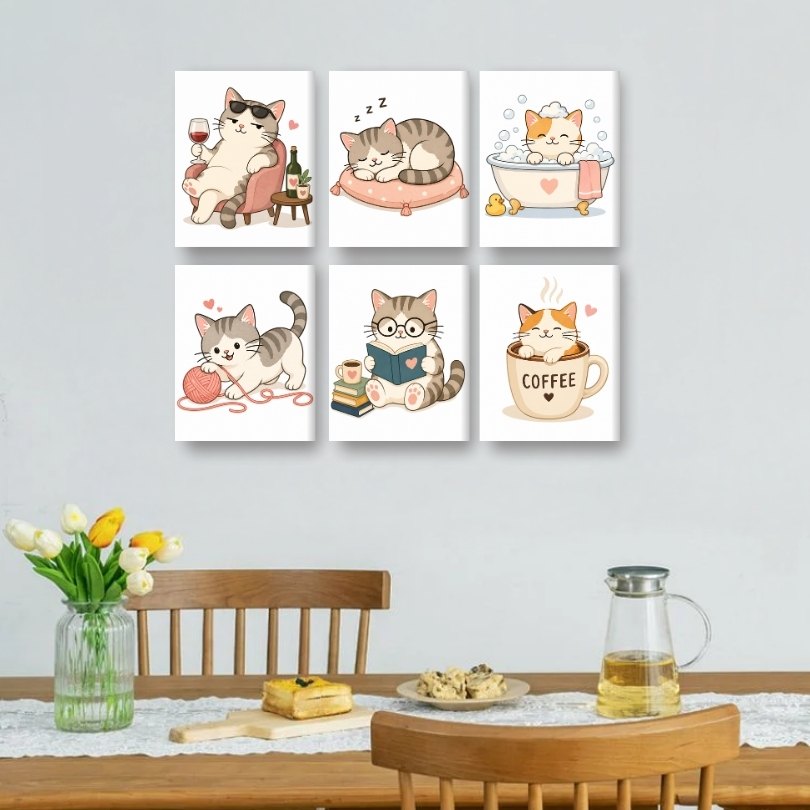 6 Mini Paintings | Kawaii Kat Leven Set