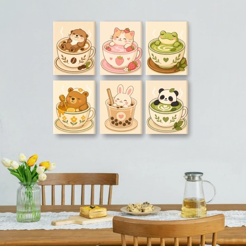 6 Mini Paintings | Dieren in Kopjes Set