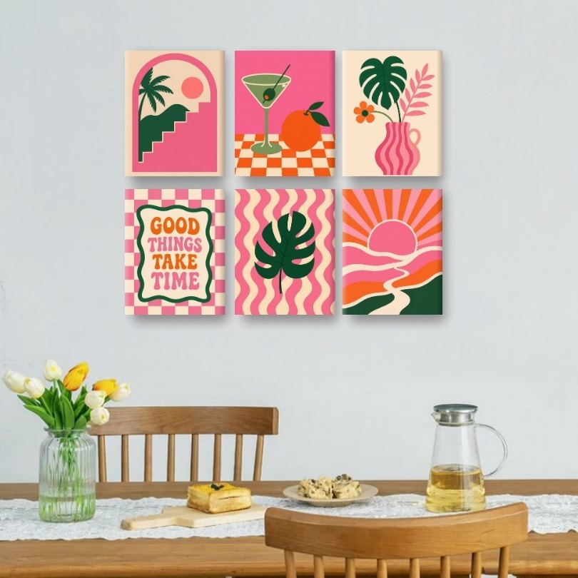 6 Mini Paintings | Retro Roze Vibes Set