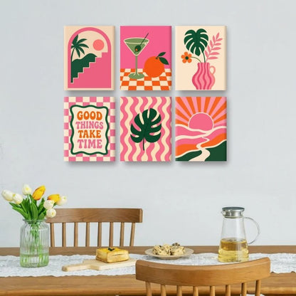 6 Mini Paintings | Retro Roze Vibes Set