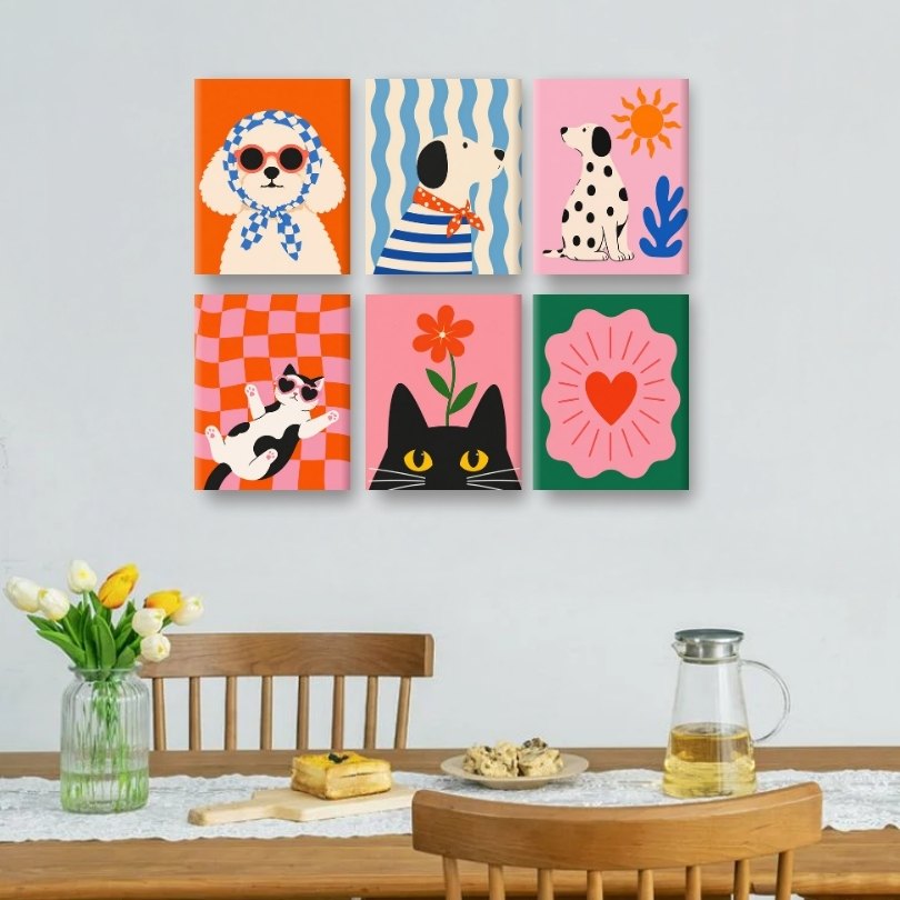 6 Mini Paintings | Pop Art Huisdieren Set