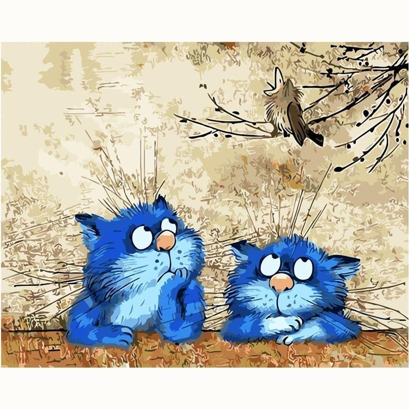 Schilder Op Nummers - 2 blauwe katten