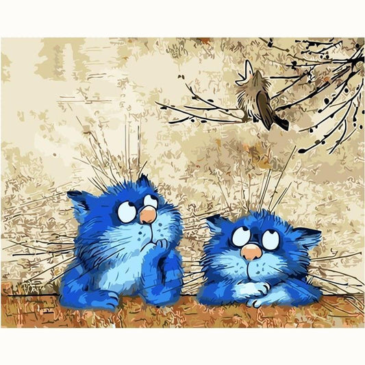 Schilder Op Nummers - 2 blauwe katten