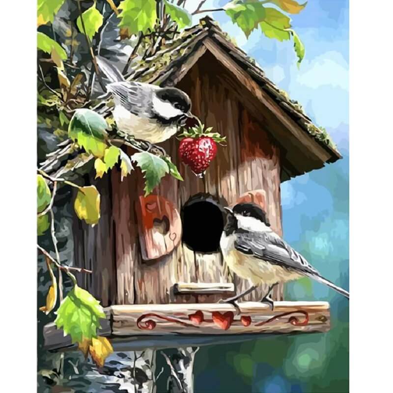Schilder Op Nummers - Vogel met aardbei