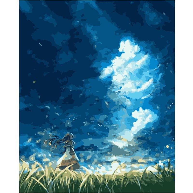 Schilder Op Nummers - Meisje Kijkend Naar Wolken