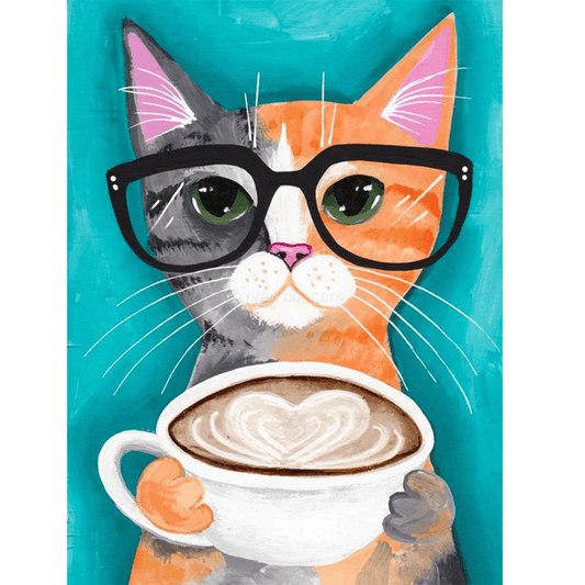 Schilder Op Nummers - Kat drinkt koffie