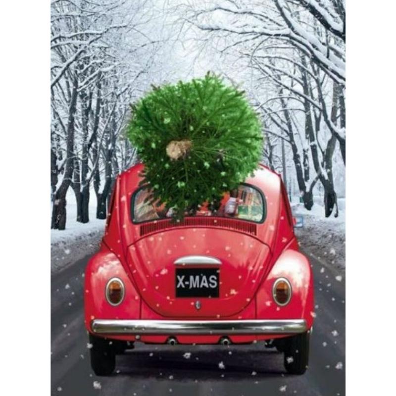 Schilder Op Nummers - Auto met kerstboom