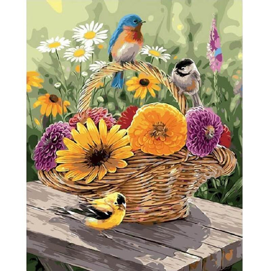 Schilder Op Nummers - Bloemenmand met vogels