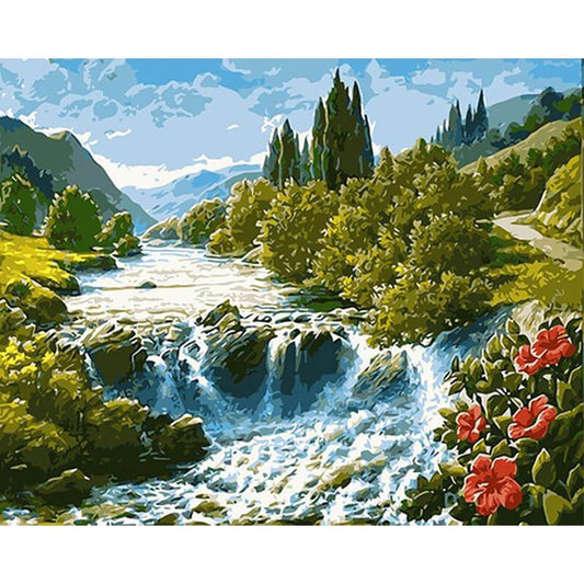 Schilder Op Nummers - Rivier in de bergen