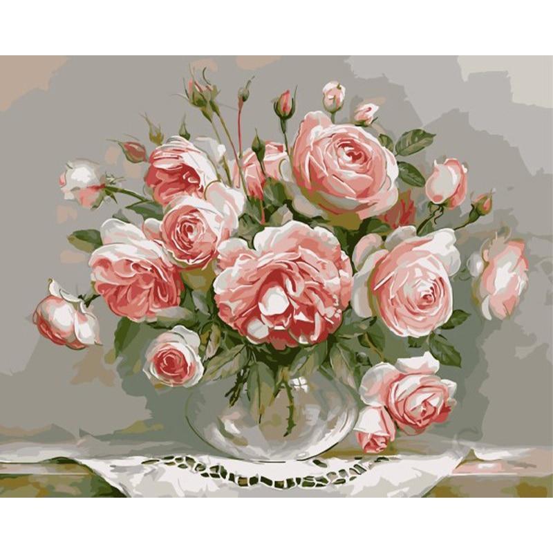 Schilder Op Nummers - Roze Rozen