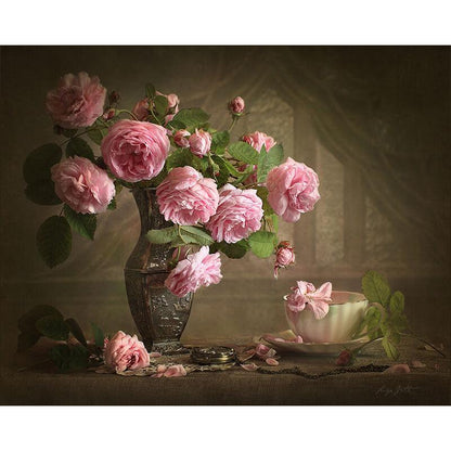 Schilder Op Nummers - Roze rozen vallen uit