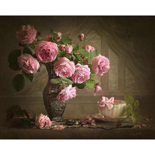 Schilder Op Nummers - Roze rozen vallen uit