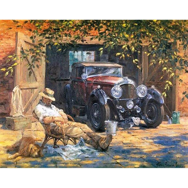 Schilder Op Nummers - Slapende man voor Oldtimer