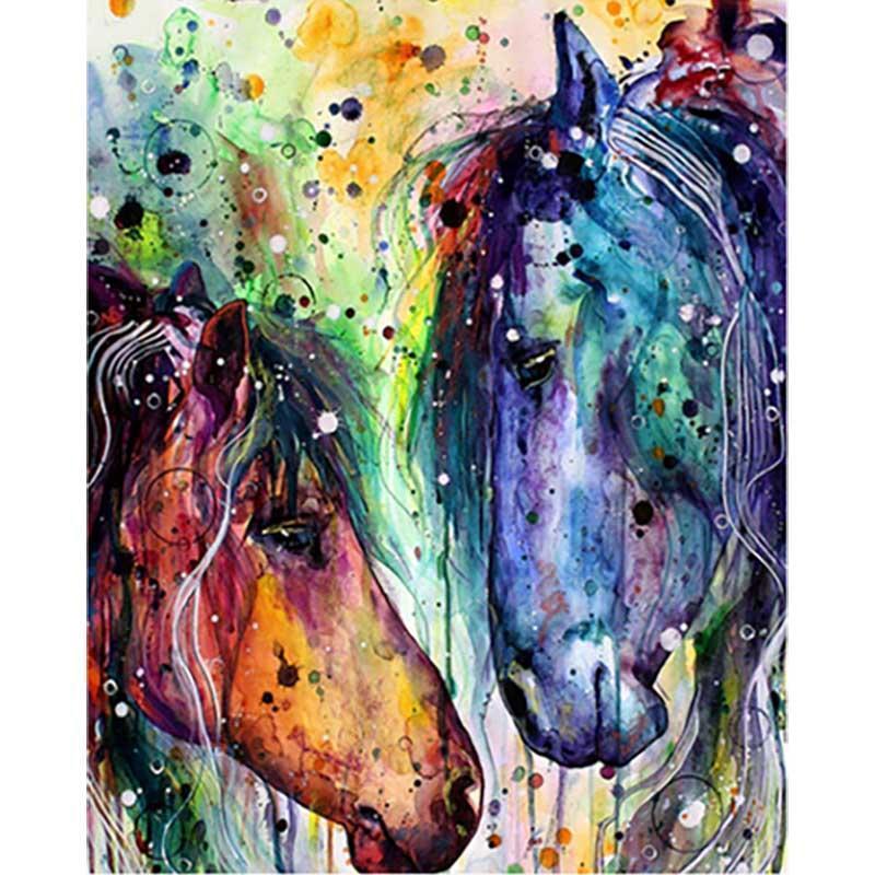 Twee kleurrijke paarden | Schilderen op nummer Schilderen op nummer eigen foto, Schilderen op nummer volwassenen, paint by numbers, verven op nummer, paard, kinderen