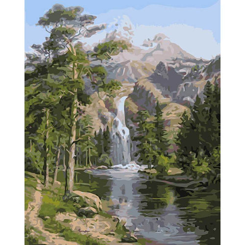 Waterval in bos | Schilderen op nummer Schilderen op nummer eigen foto, Schilderen op nummer volwassenen, paint by numbers, verven op nummer, paard, kinderen