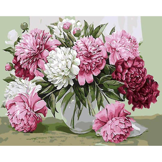 Schilder Op Nummers - Witte, roze en rode bloemen