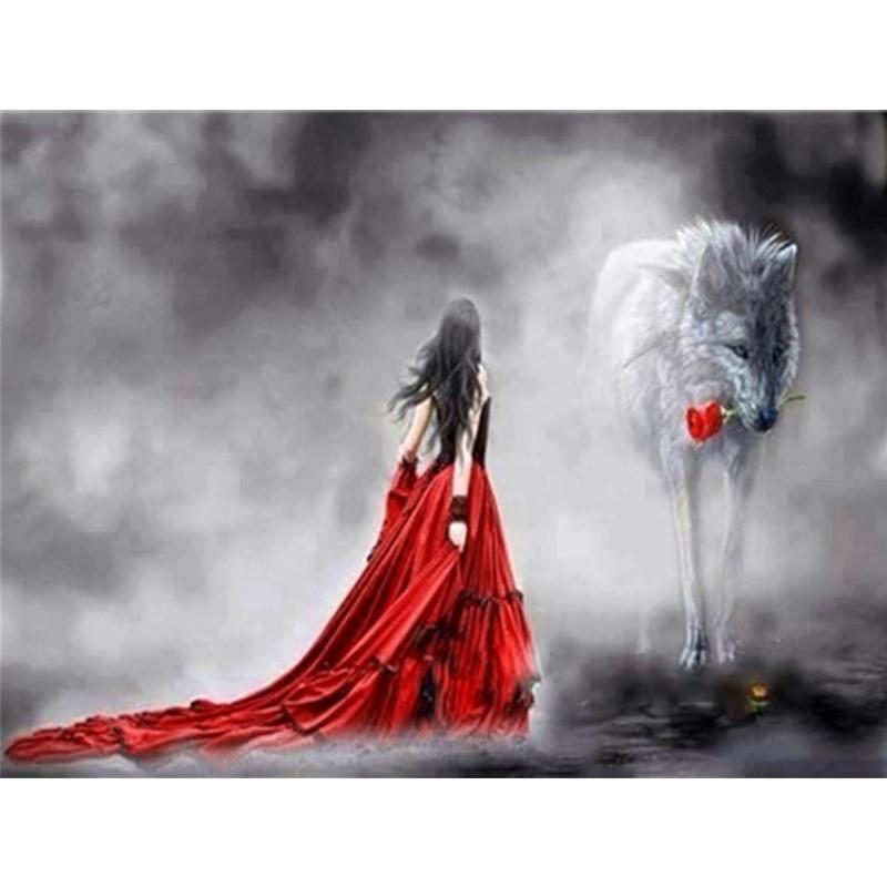 Wolf met een roos | Schilderen op nummer Schilderen op nummer eigen foto, Schilderen op nummer volwassenen, paint by numbers, verven op nummer, paard, kinderen