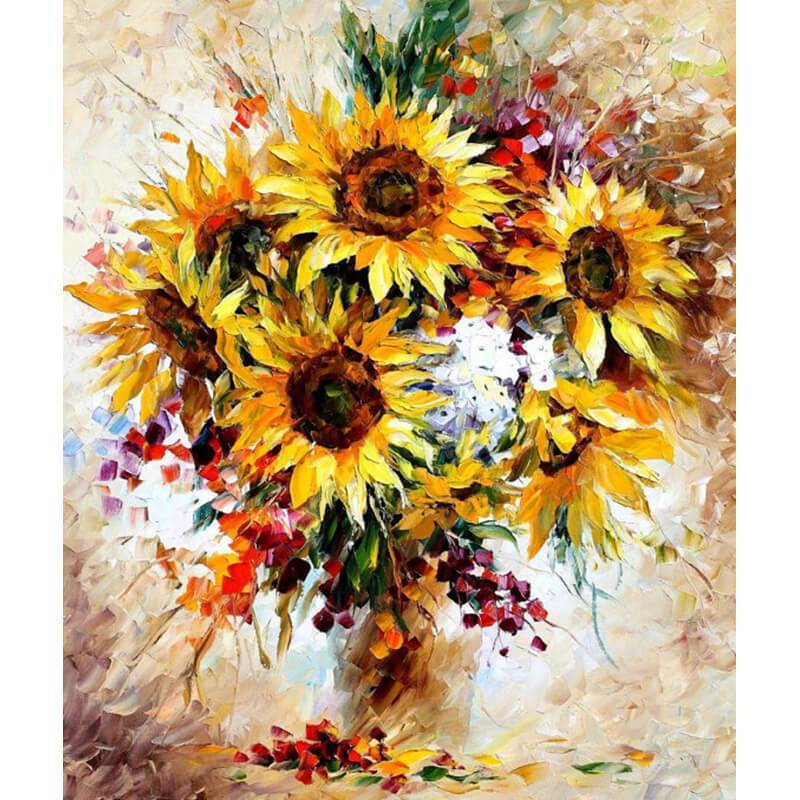 Zonnebloemen in grote pot | Schilderen op nummer Schilderen op nummer eigen foto, Schilderen op nummer volwassenen, paint by numbers, verven op nummer, paard, kinderen